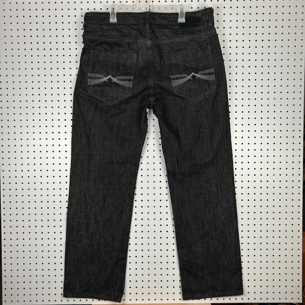 Marc‎ Ecko Unltd Raw Black Gothic Jean 38x34 Baggy Y2K Streetwear Skate Stitched
